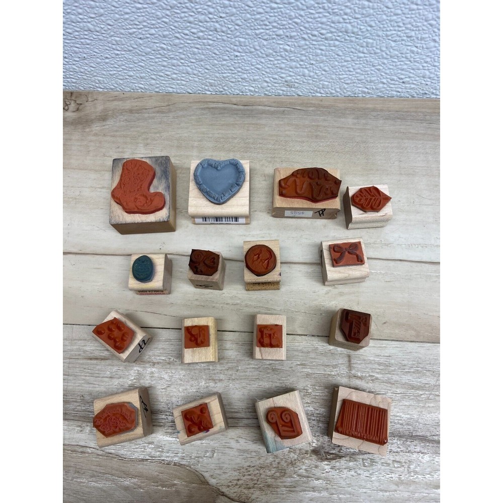 Mixed Brands Art Wood Mounted Rubber Stamps Set Of 16 - Picture 2 of 2